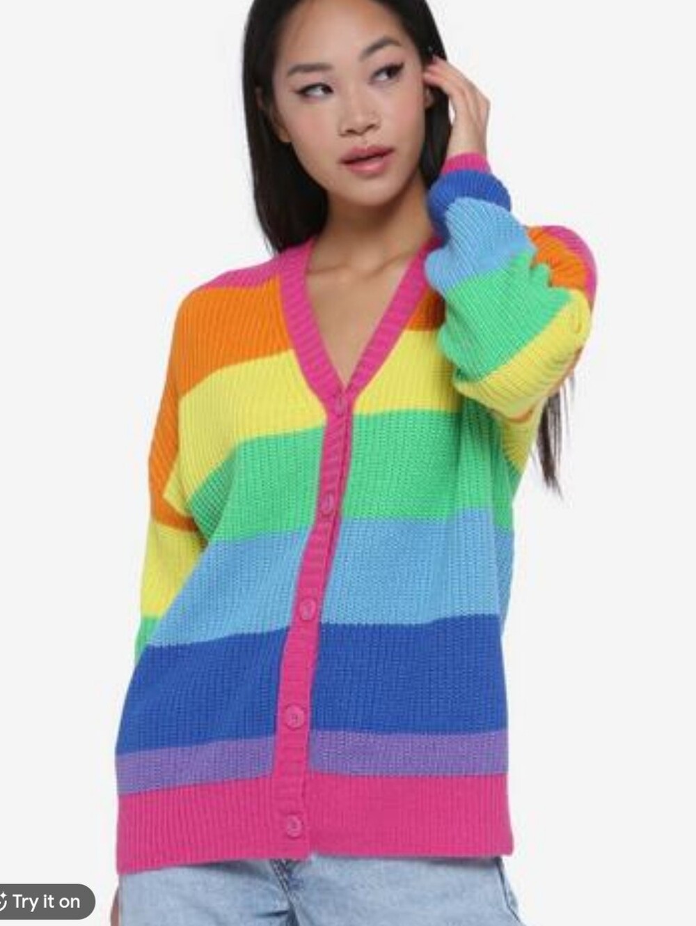 Hot Topic Chunky Rainbow Stripe Cardigain